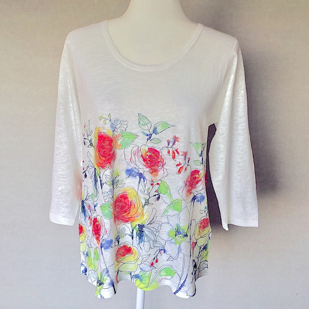 Et' Lois Watercolor Floral Knit Top, Size Small